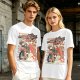 Olive green graphic tee with retro masked rider ramen motorcycle art