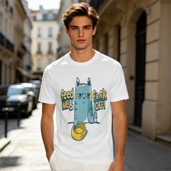 Olive T-Shirt With Grumpy Cat Feed Me And F Off Print