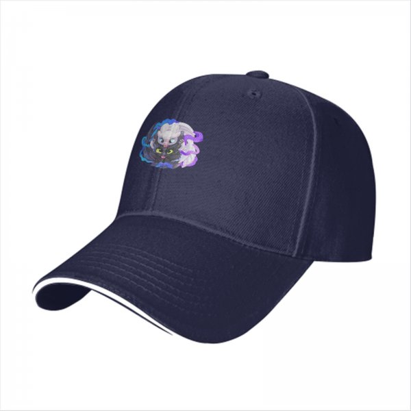 Black Baseball Cap With Toothless And Light Fury Dragon Art