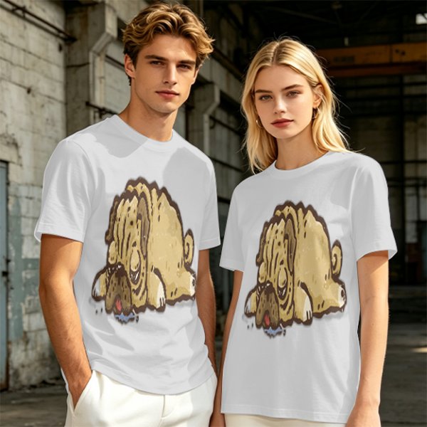 Olive Green T-Shirt With Cartoon Droopy Pug Graphic Print