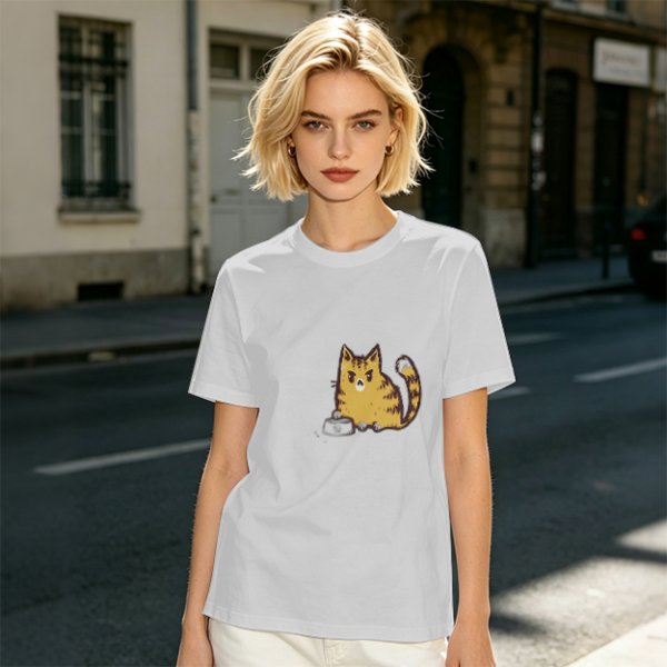 Olive Green T-Shirt With Grumpy Orange Tabby Cat Graphic