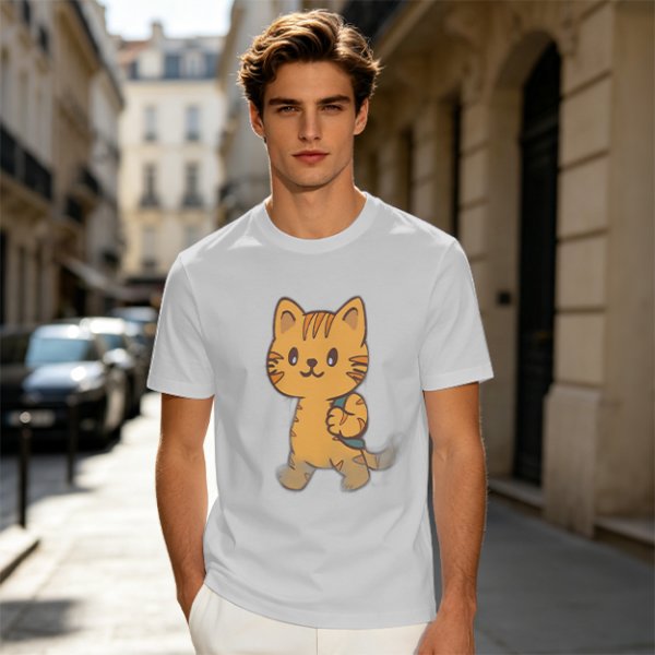 Olive T-Shirt With Cute Orange Tabby Cat Graphic