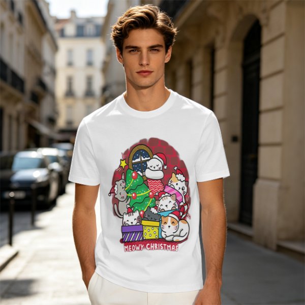 Meowy Christmas Cat Holiday Graphic T-Shirt