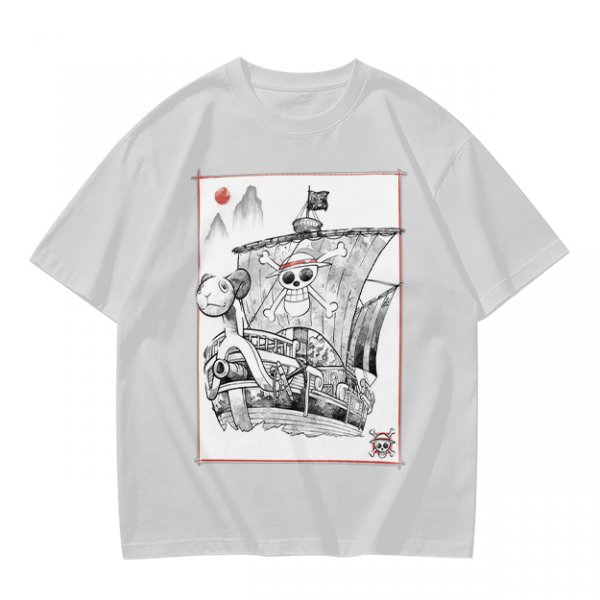 Olive T-shirt with Straw Hat Pirate Ship Art Print