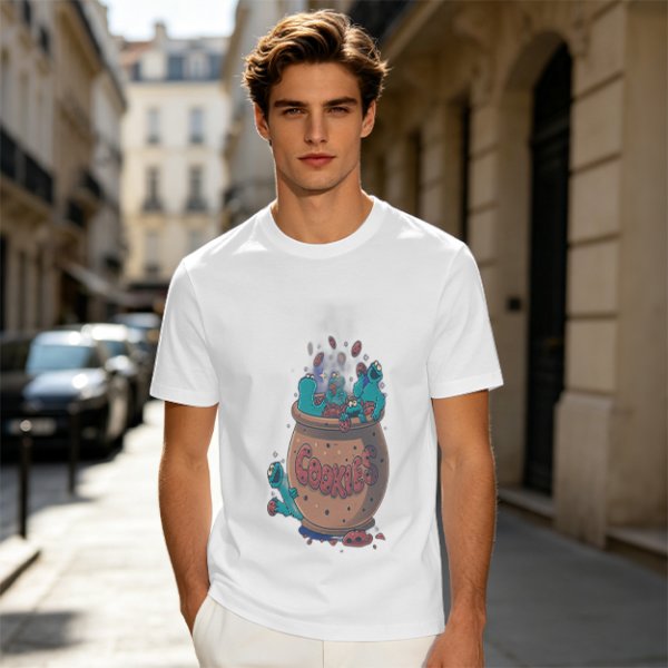 Olive T-Shirt With Cookie Monster Cookie Jar Graphic