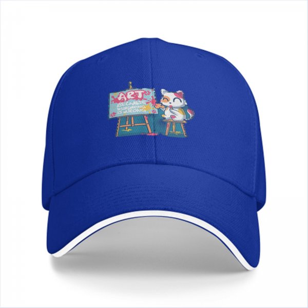 Black baseball cap with cat painting art design