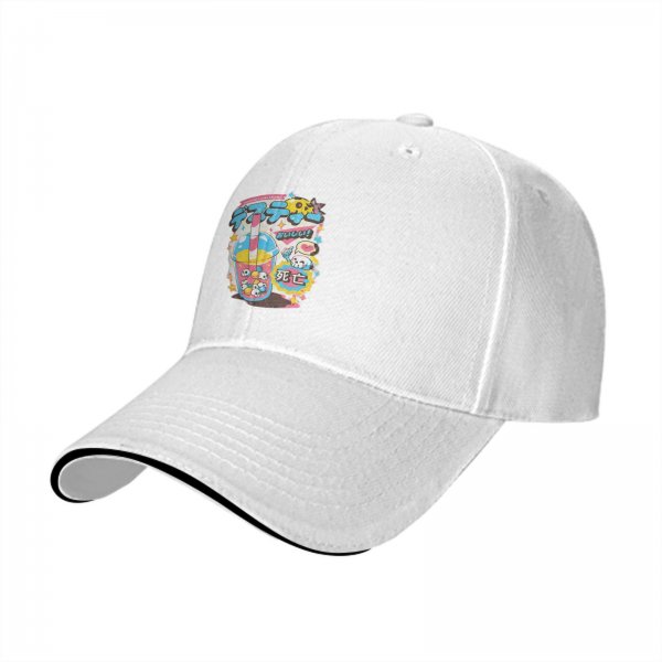 Black baseball cap with kawaii skull bubble tea graphic print