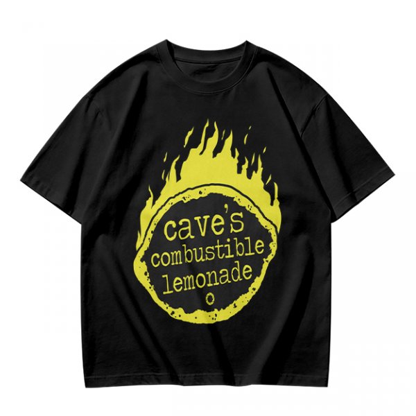 Olive t-shirt with cave's combustible lemonade flame graphic