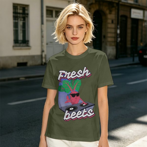 Olive T-Shirt with Fresh Beets DJ Graphic Print