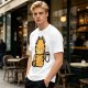 Olive T-Shirt With Grumpy Orange Cat Holding Hot Coffee Print