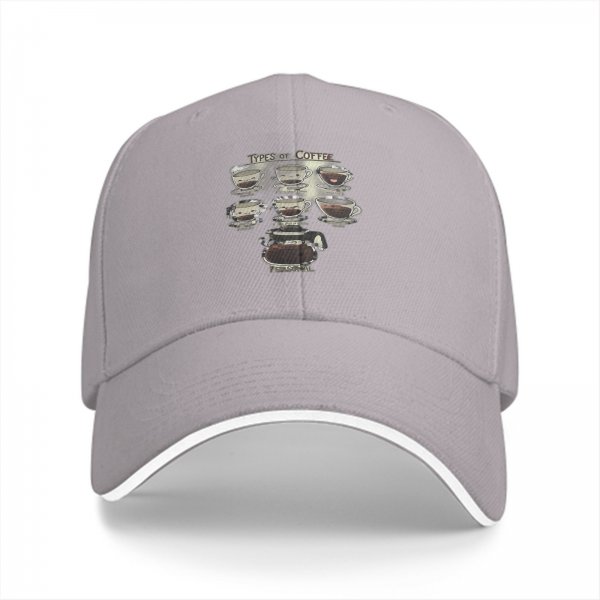 Black baseball cap with coffee types graphic print