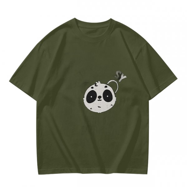 Olive Green T-Shirt With Cute Panda Bomb Graphic Print