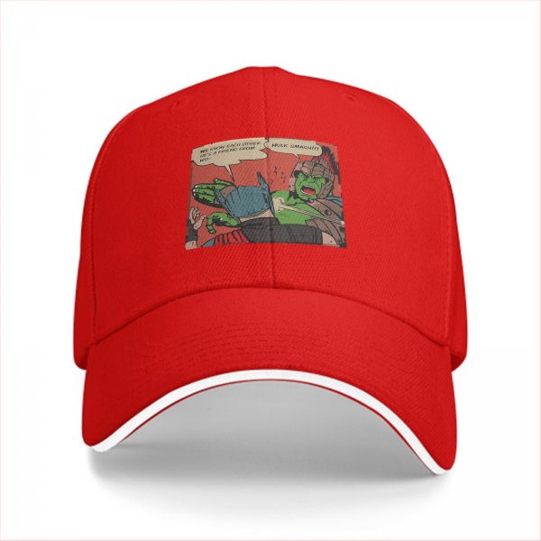 Baseball cap with Thor and Hulk comic panel print