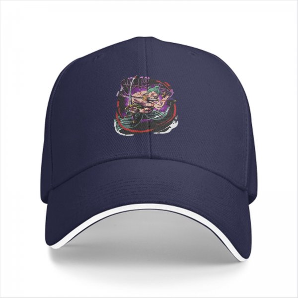 Black Baseball Cap With Anime Swordsman Character Print