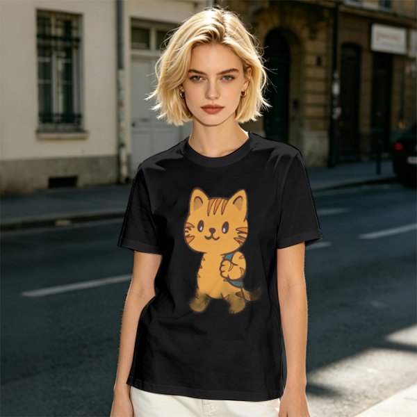 Olive T-Shirt With Cute Orange Tabby Cat Graphic