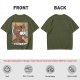 Olive green t-shirt with cubist style cat print and Purrcasso text