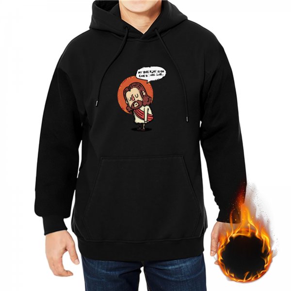 Black Hoodie With Cartoon Jesus 'My Birthday Is On Christmas' Print