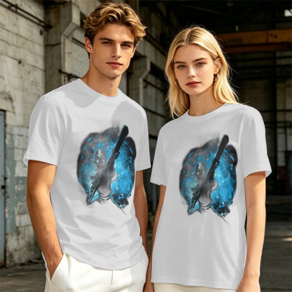 Olive T-Shirt With Galaxy Guitar Player Graphic Print