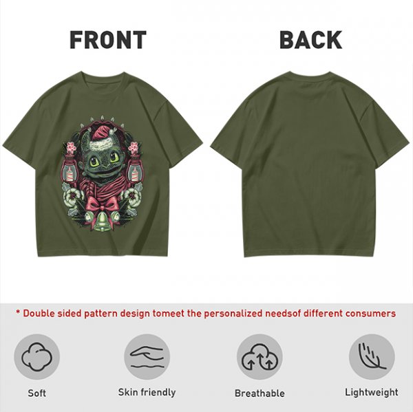 Olive T-shirt with Christmas Night Fury Dragon Festive Print