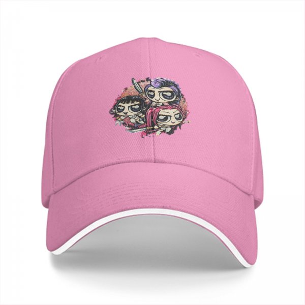 Black Baseball Cap With Chibi Warrior Girls Graphic Print