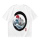 Olive T-shirt with Great Wave Enso Circle and Red Sun Print