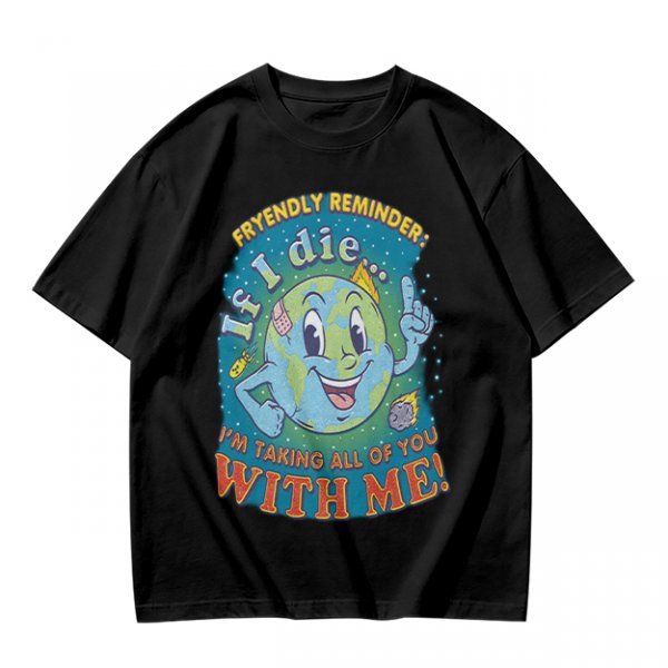 Olive t-shirt with cartoon earth 'friendly reminder' print