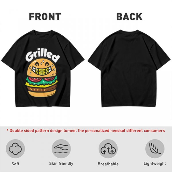 Olive T-Shirt with Smiling Grilled Burger Graphic