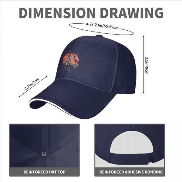 Black Baseball Cap With Anime Warrior And Red Moon Art Print