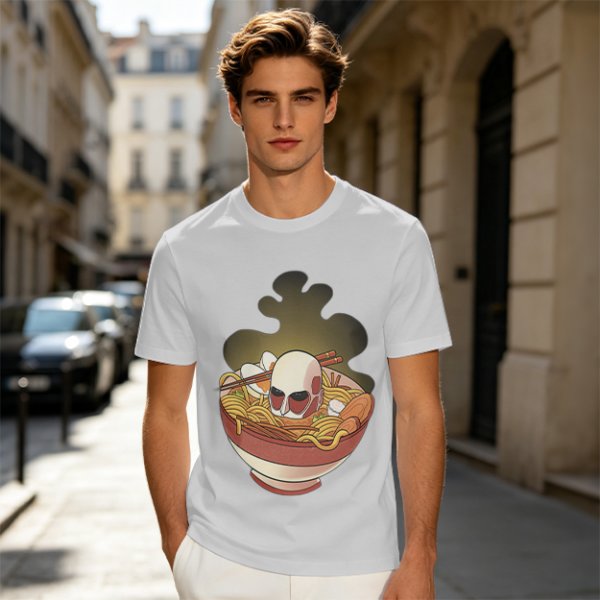 Olive T-Shirt With Skull Ramen Bowl Graphic