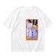 Olive green t-shirt with three-eyed cat couch killer tarot-style graphic