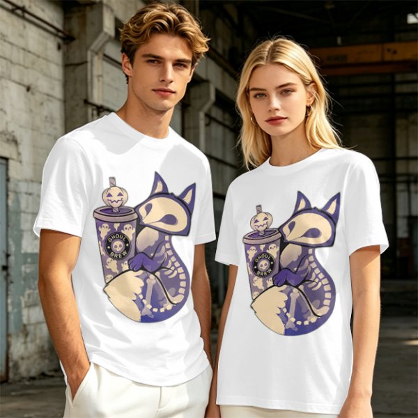 Halloween Skeleton Fox Holding Ghoul Brew Cup T-Shirt