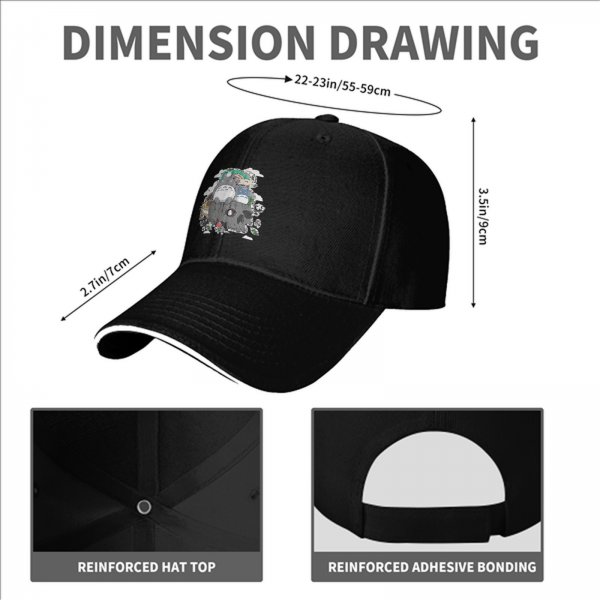 Black baseball cap with My Neighbor Totoro themed graphic print