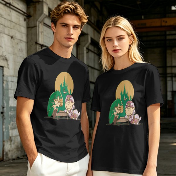 Olive Green T-Shirt With Zelda Themed Cartoon Characters Print