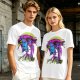 Olive t-shirt with neon vampire Dracula graphic and Japanese text