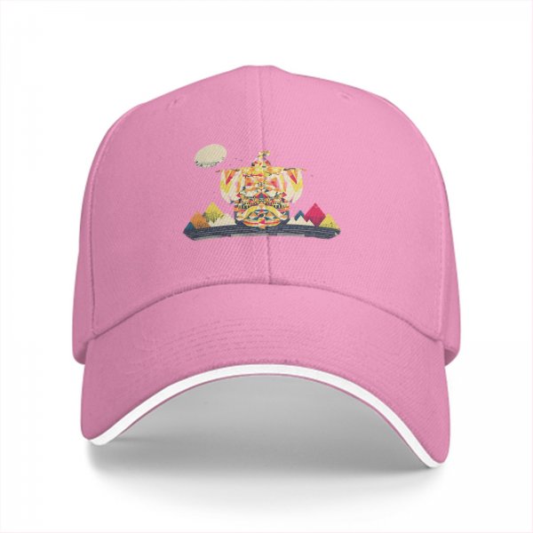 Black Baseball Cap With Colorful Ship And Mountain Graphic Print