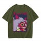 Olive T-shirt with Princess Mononoke Mask Graphic Print