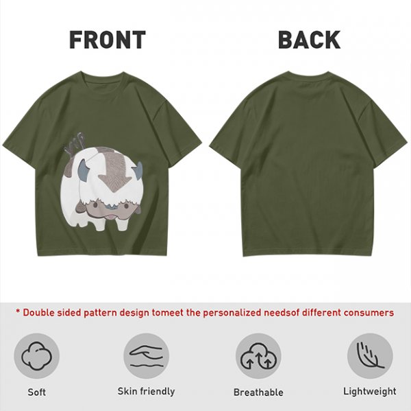Olive green t-shirt with cute Appa the sky bison print