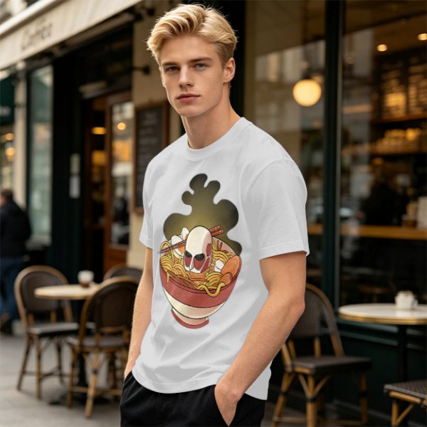 Olive T-Shirt With Skull Ramen Bowl Graphic