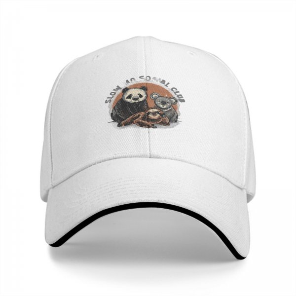 Slow Is Social Club Cap With Panda Koala And Sloth Art