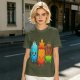 Olive T-Shirt With Cute Water Fire And Earth Elemental Characters