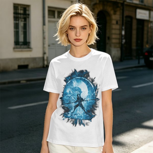 Olive T-Shirt With Blue Warrior Silhouette Graphic Print