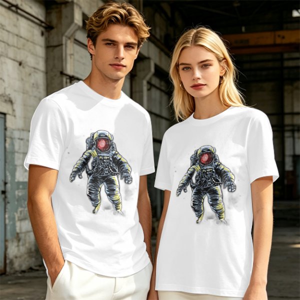 Olive T-Shirt with Floating Astronaut Graphic Print