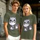 Olive T-Shirt with Cute Raccoon Holding Coffee Mug Print
