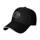 Black Baseball Cap With Mystical Black Cat And Crescent Moon Art