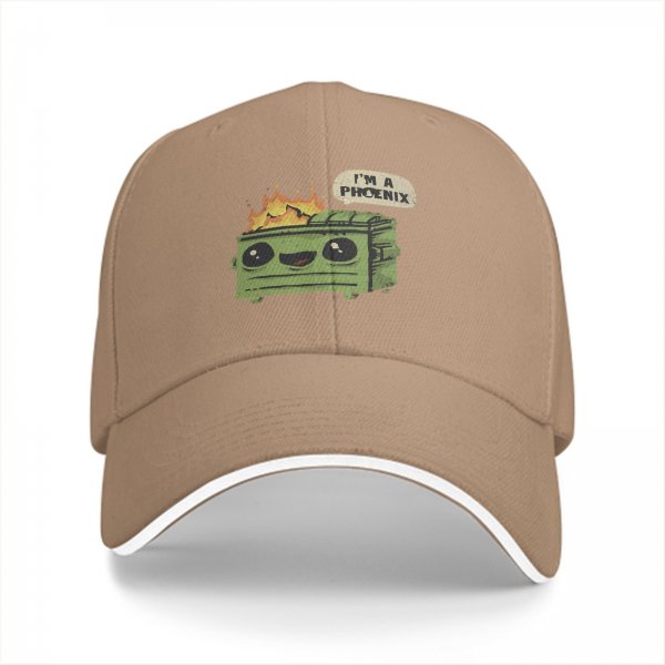 Black baseball cap with funny dumpster fire I'm a phoenix graphic