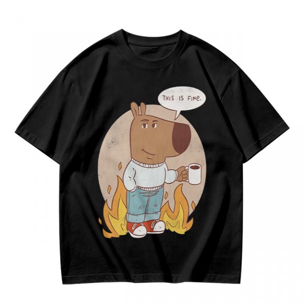 Olive T-Shirt Featuring the 'This Is Fine' Dog Meme Art