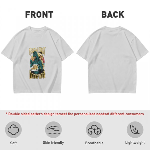 Olive T-Shirt with Godzilla Pizza First Destroy Later Print