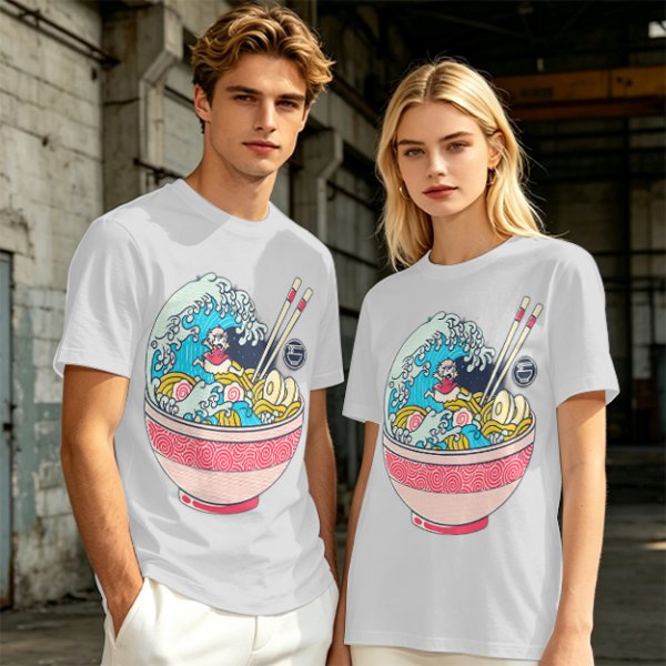 Olive T-shirt with Great Wave Ramen Bowl Graphic Design