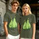 Olive Green T-Shirt With Two Cartoon Pears In Love Graphic