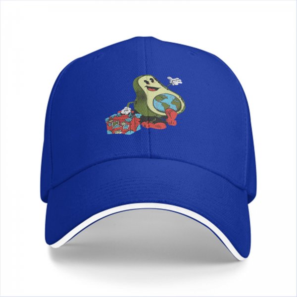Black baseball cap with retro avocado traveler graphic